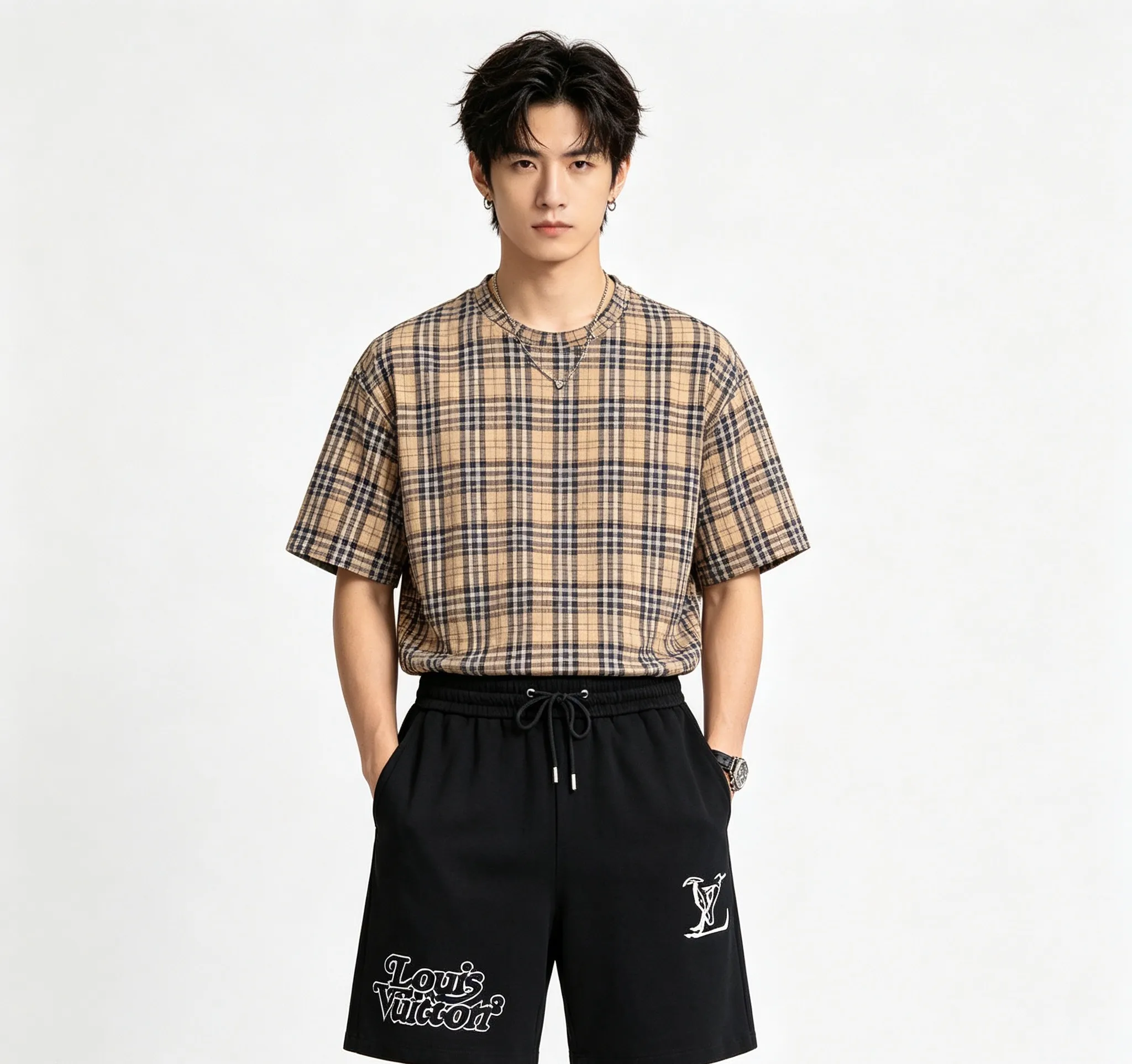 Louis Vuitton/Louis Vuitton double logo embroidered shorts